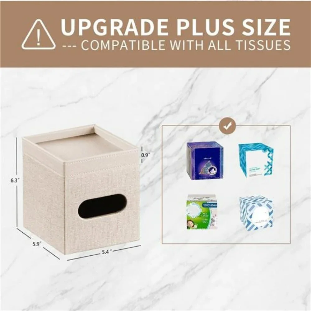 PU leather tissue box cover with storage tray bathroom bedroom office organizer